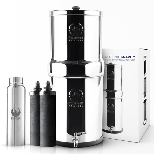2.25 G Gravity Water Filter System | Dual Carbon Filtration | NSF/ANSI 42 & 372 Certified | Removes 99.9% Lead, PFAS, Chlorine & 200+ Contaminants | Countertop Stainless Steel Water Filter | Portable