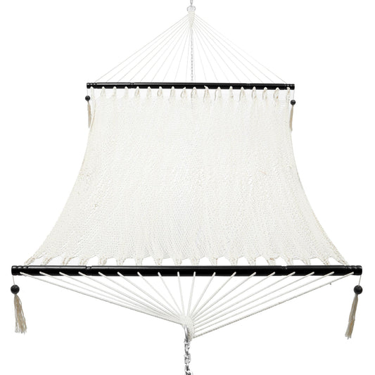 PNAEUT 2 Person Rope Hammocks for Outside, Handwoven Double Caribbean Hammock with Spreader Bar for Outdoor Indoor, Max 600 lbs Capacity (Cream)