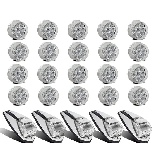Partsam Truck Lamps Kit Clear Lens, 20Pcs 2" Round Amber Trailer Truck LED Side Marker Clearance Lights 9 Diodes + 5Pcs Top Roof Running lights 31 LED Amber Truck Cab Marker Clearance Lights