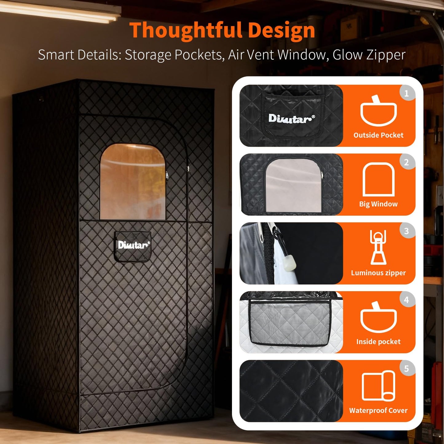 Dikutar Sauna Box -Portable Sauna for Home with Upgraded 3L 1500W Steamer,Folding Chair and Non-Slip Mat for Relaxation Spa,5-Layer Waterproof & Insulated Steam Saunas Tent,3 * 3 * 6ft,Larger (Black).