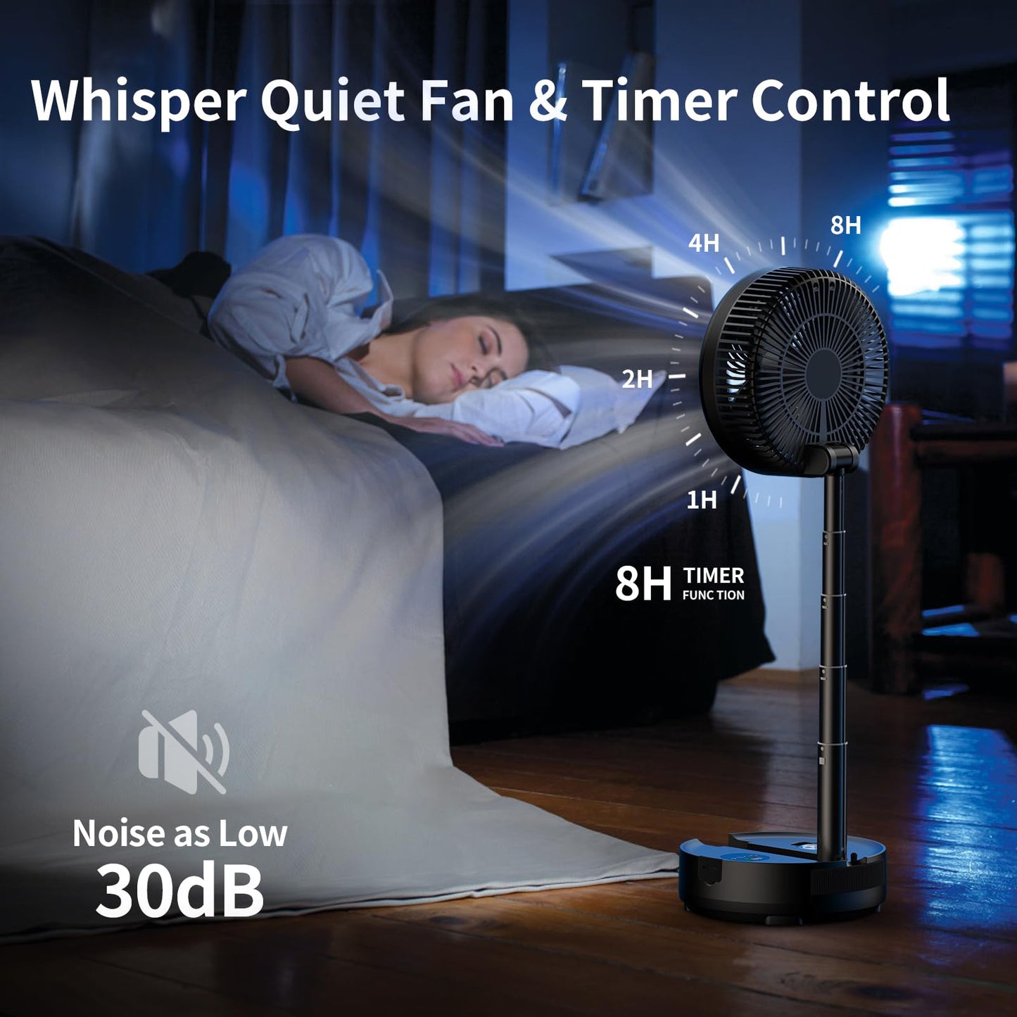 Socool 40000mAh Portable Fan Foldable Battery Rechargeable with 8 Speed & 106H, 90° Osciliating Floor Standing Fan Remote, Desk Fan with 8H Timer & LED Light for Home Outdoor Travel Camping