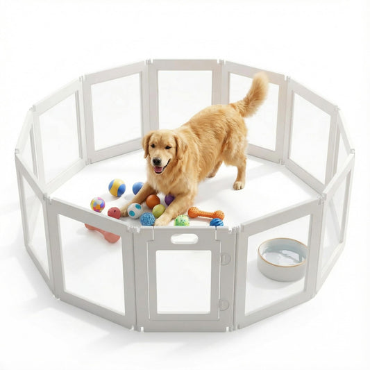 Jatindear 12Pcs Free Angle Plastic Dog Playpen, All-in-One Assemble Playpen Divider, Durable Safety Play Pen Indoors, Puppy, Cat, Small Animal (White, 78.74" × 39.37" × 23.6")