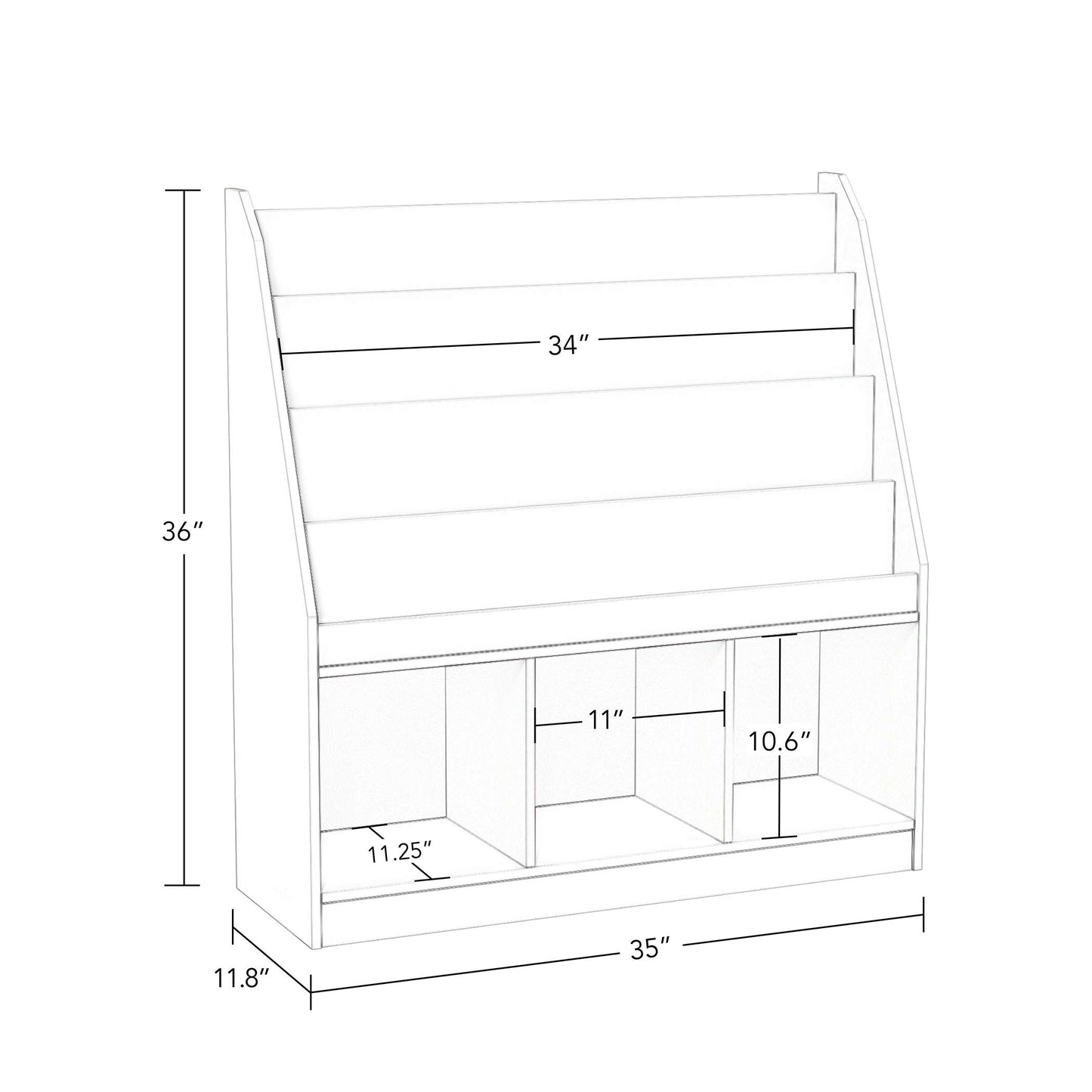 RiverRidge Kids Bookrack with Three Cubbies and 2 Gray Bins