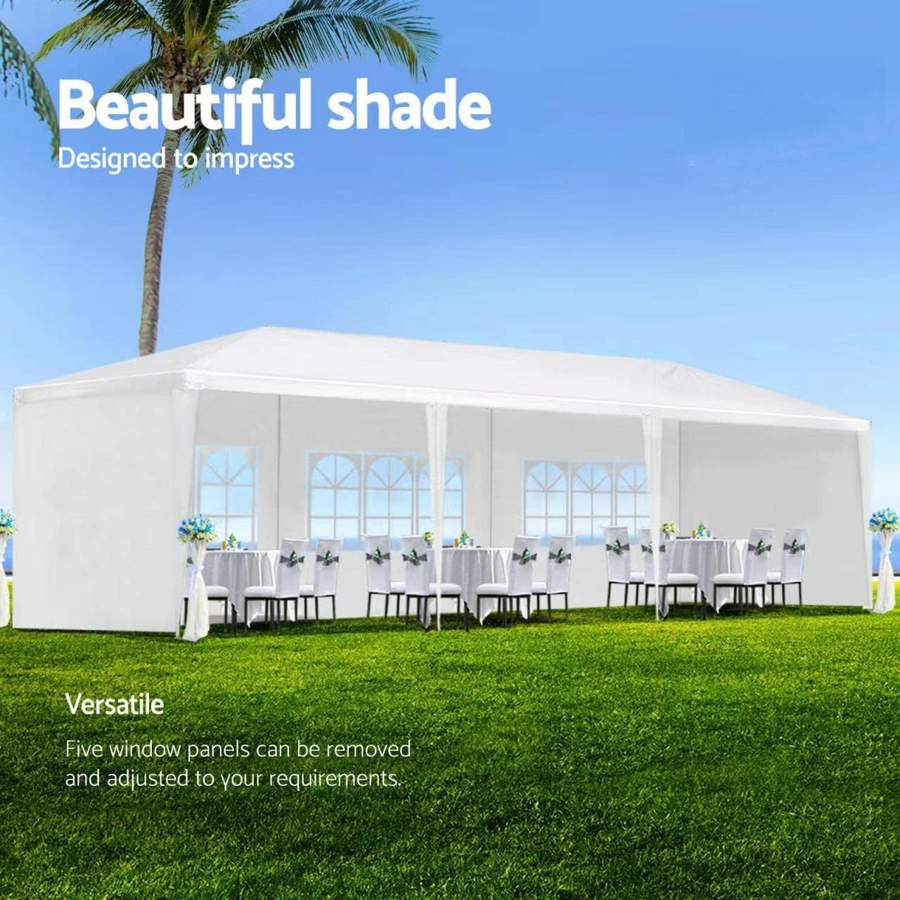 Garvee 10'x30' Party Tent, Outdoor Wedding Canopy Tent with 5 Removable Sidewalls, Waterproof Heavy Duty Gazebo Shelter for Parties BBQ Events Garden Backyard Patio, White