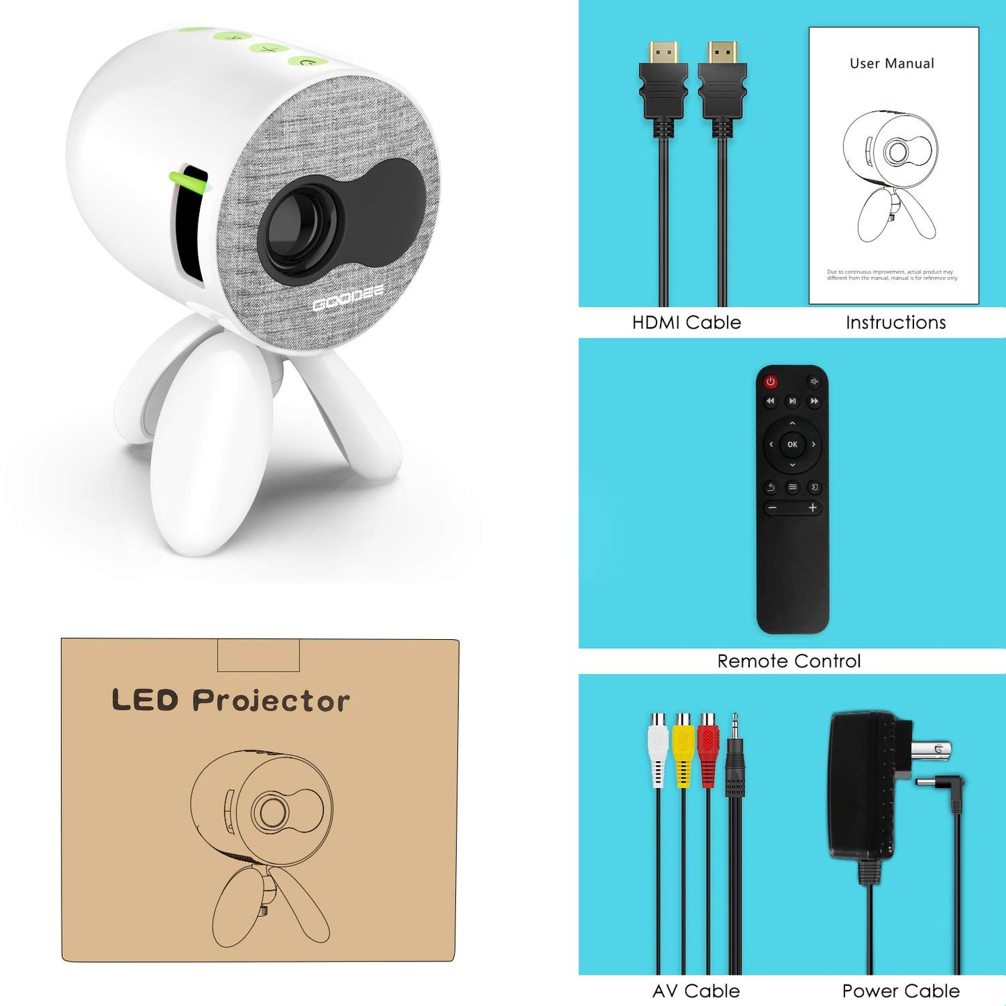 Projector, GooDee Portable Mini Projector LED Video Projector Compatible with Fire TV Stick/PS4/USB/HDMI/SD/AV, Pocket Movie Projector Support HDMI Smartphone PC Laptop USB for Home Theater Movie Game
