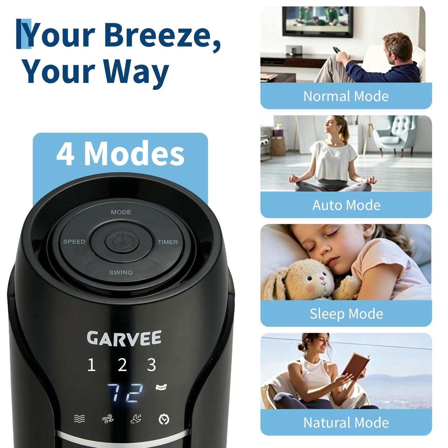 MilleLoom Tower Fan for Bedroom, Upgraded DC Motor | 18ft/s Wind Speed | 56dB Quiet Floor Fan for Bedroom | 60° Oscillating Standing Fan with Remote & Touch Screen | 3 Speeds, 4 Modes