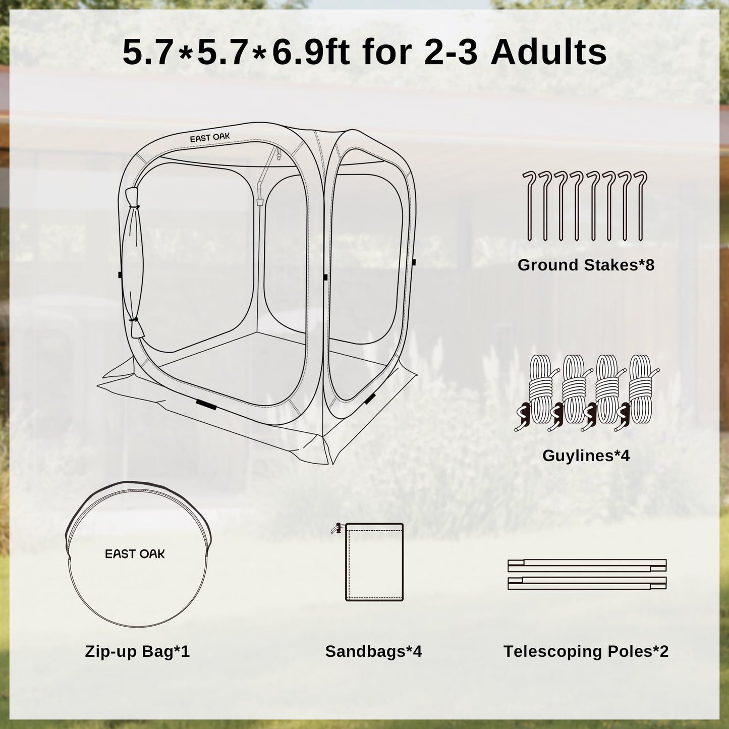 East Oak Screen House Tent Pop-Up, Portable Screen Room Canopy Instant Screen Tent 6 x 6 FT with Carry Bag for Patio, Backyard, Deck & Outdoor Activities, Beige