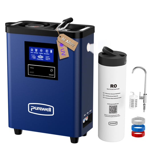 Purewell® K8680 RO Water Purifier System,10-Stage RV Portable Water Filtration Survival with UV,Desalination Rate Reaches 95%,Survival Gear Purification for Drinking,Team Camping，Travel(Blue)