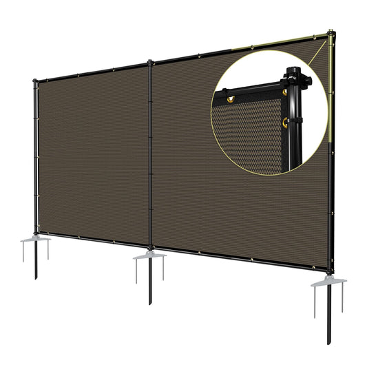 TANG 5'x12' Outdoor Privacy Screen FreeStanding, 220GSM Mesh Fencing with Poles Stakes, Privacy Fence Panels for Outside, Temporary Dog Fences for Garden Patio, Brown