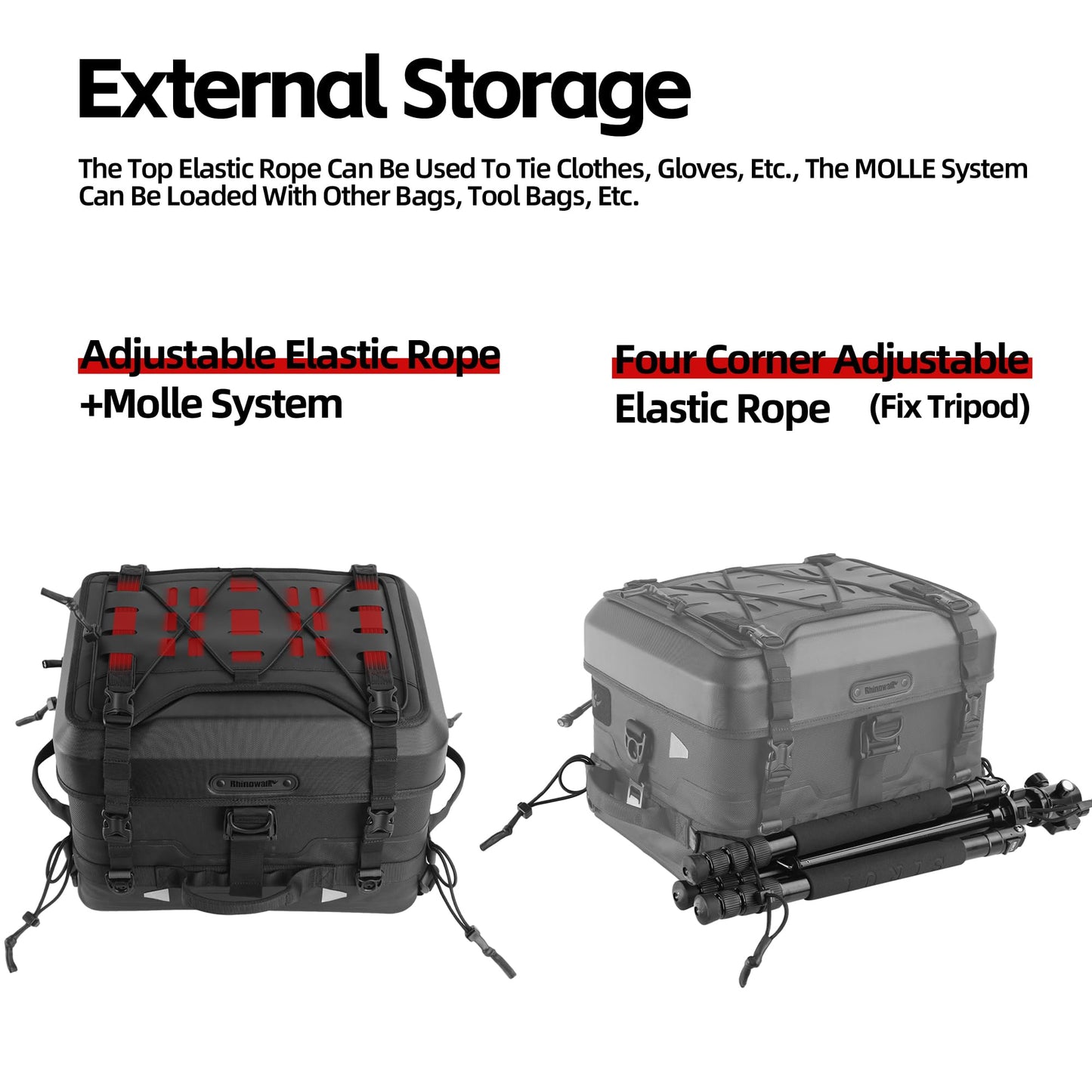 Rhinowalk Motorcycle Tail Bag 36L Multifunctional Waterproof Tactical Motorcycle Travel Luggage Trunk Rack Bag with Sissy Bar Straps-Black