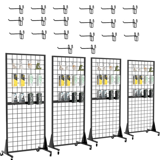 DEYEGELEA 4-Pack 2'x5.5' Ft Gridwall Panel Display Stands Heavy Duty Floor Standing Retail Display Rack with Triangle Base for Retail Art Show With 20 Hooks