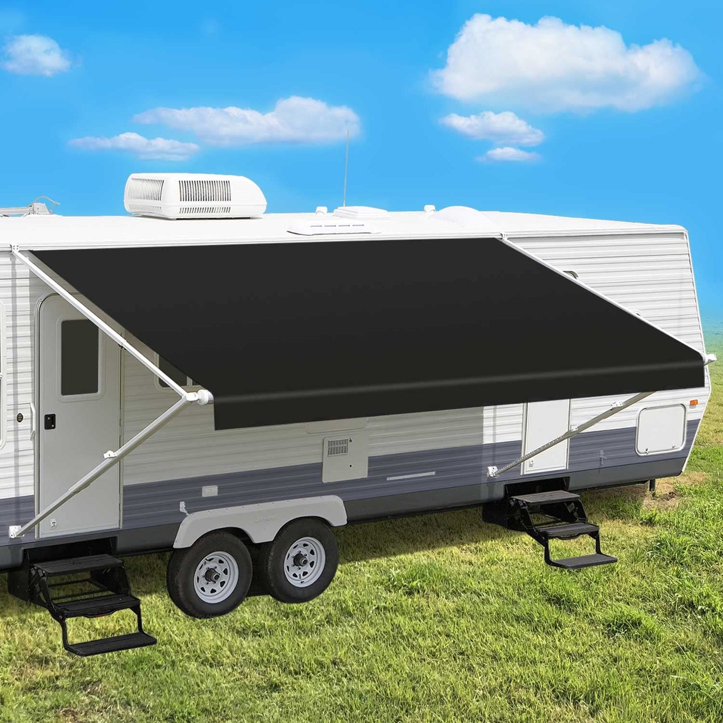Leaveshade RV Awning Fabric Replacement Camper Trailer Awning Fabric Super Heavy Vinyl Coated Polyester 16'3''(Fit for 17' Awning)-Solid Black