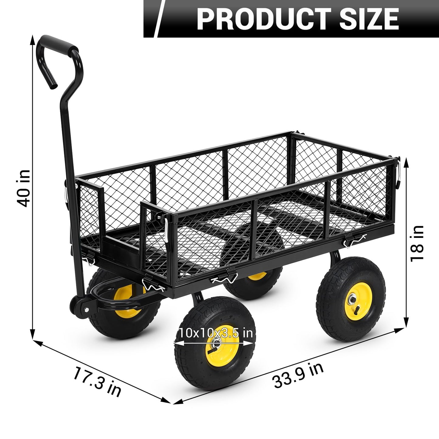 550Lbs Steel Garden Cart, Heavy Duty Garden Wagon Cart with 180° Rotating Handle ＆ 10in All Terrain Wheels,Removable Sides Metal Yard Utility Wagon Carts.