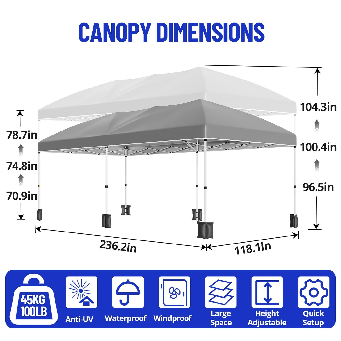 10x20 Pop Up Canopy Tent, Heavy Duty Wedding Party Tent Commercial Grade Instant Shelter with Removable Sidewalls for Outdoor, Parties, 3 Height, Carry Bag, Sandbag