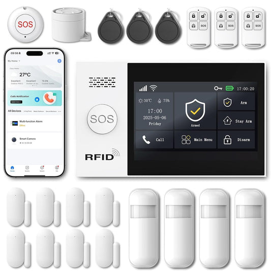 WiFi Wireless Alarm System for Home Security - 24/7 Protection Smart Home Devices 4.3" Touch Screen, GSM/4G+WiFi, App Instant Alerts, No Monthly Fee, Alexa Compatible for Villa, Kids Safety (21pcs)
