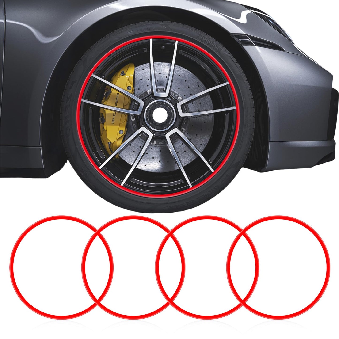 Starxi Automotive Alloy Wheel Rim Protector - Covering The Entire Rim of The Wheel hub - Strips for Curb Rash Prevention - Set of 4 Rim Protector Easy to Install (Red, 17 Inch)