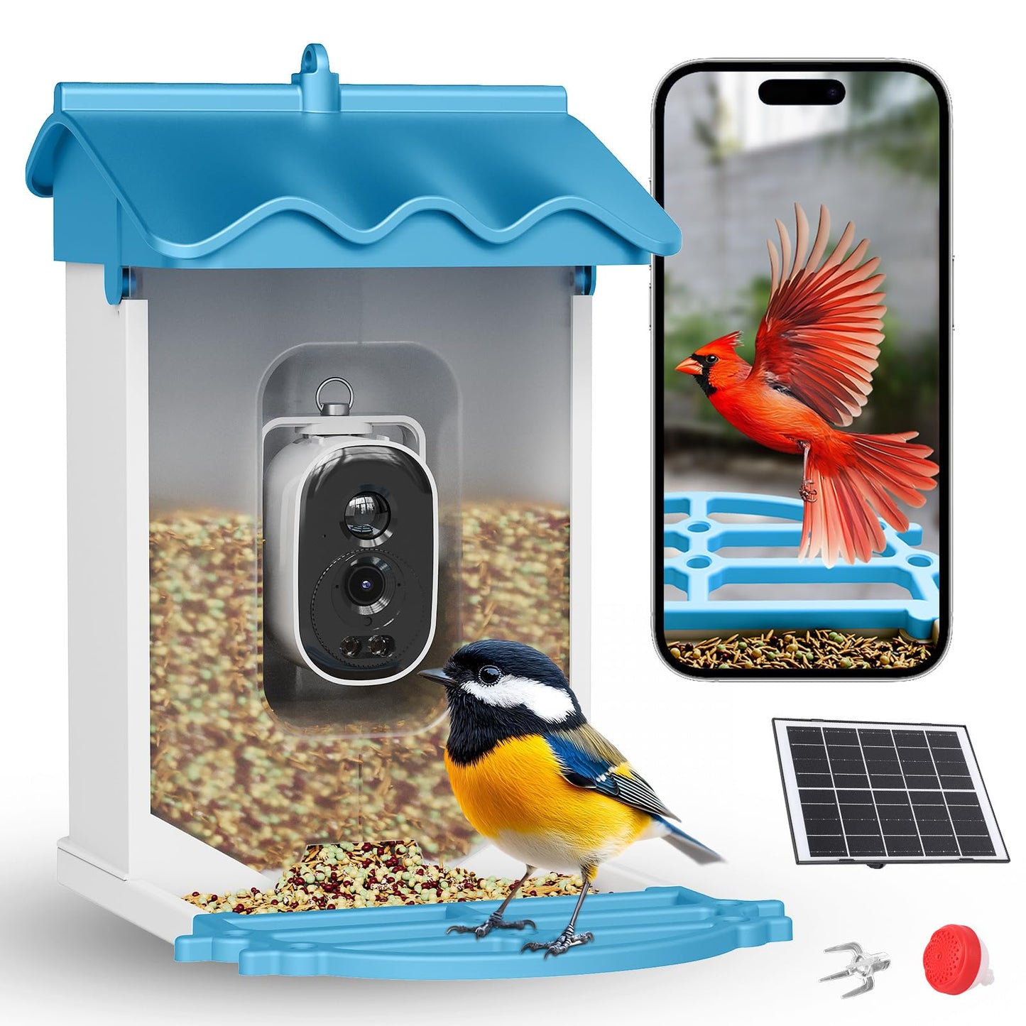 Smart Bird Feeder with Camera, 4K Ultra HD Live Video Wild Bird House with AI Recognition of 8000+ Species,Solar Powered Wireless Bird Camera,Squirrel Deterrent,Auto Capture,Ideal Gift for Bird Lovers