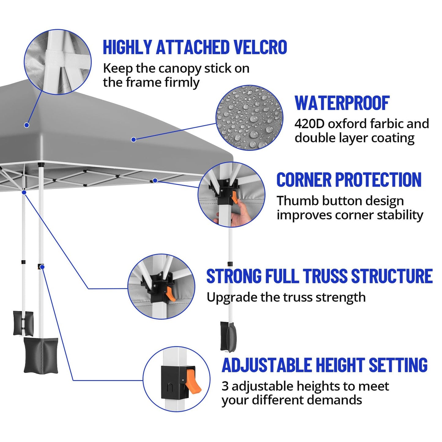 10x20 Pop Up Canopy Tent, Heavy Duty Wedding Party Tent Commercial Grade Instant Shelter with Removable Sidewalls for Outdoor, Parties, 3 Height, Carry Bag, Sandbag