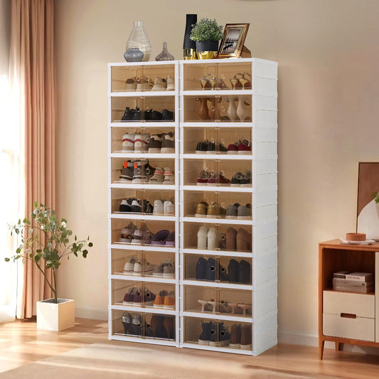 LAFORMO Collapsible Shoe Rack Organizer Foldable Shoe Cabinet with Doors, Large Plastic Folding Shoe Cabinet, Easy Assembly Shoe Shelves Organizer for Entryway (9Tiers,2Groups,36Pairs)