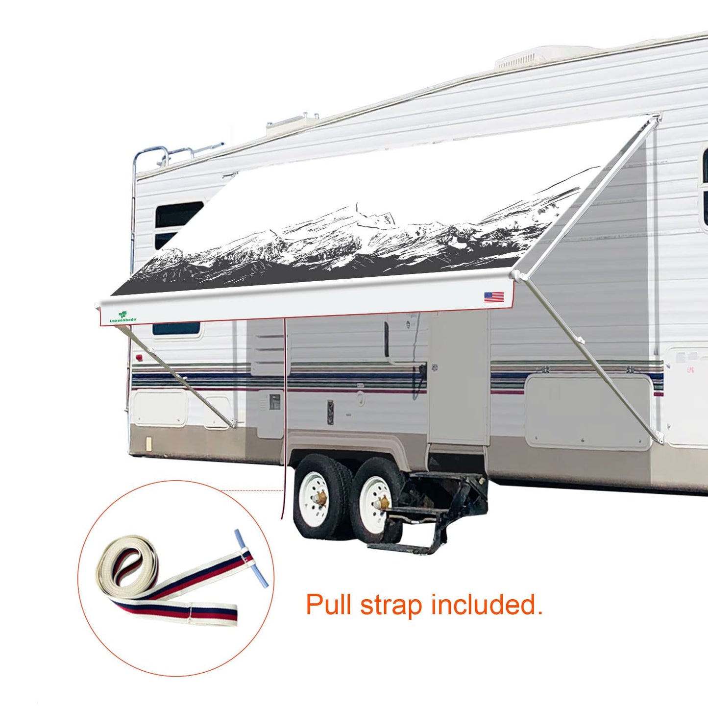 Leaveshade RV Awning Fabric Replacement Motorhome Camper Trailer Awning Fabric Super Heavy Vinyl Coated Polyester 18'3''(Fit for 19' Awning)- Mountains (Custom Looking)