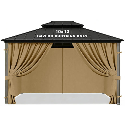 Gazebo Privacy Curtains 10' x 12' Replacement Panels – Waterproof & Windproof 4 Zippered Sidewalls for Patio Canopy, Outdoor Garden or Backyard Gazebo(Khaki)