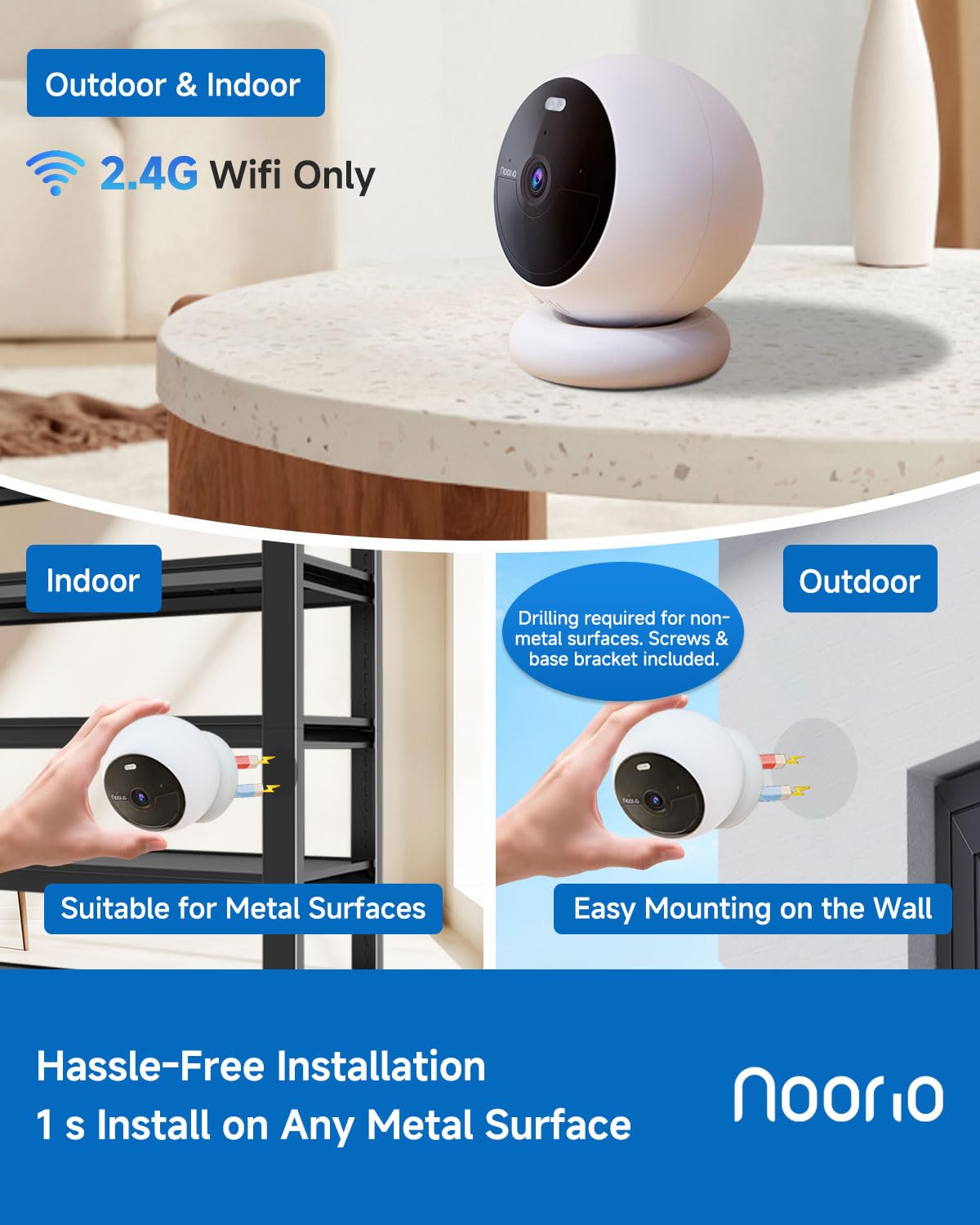 Noorio Security Cameras Wireless Magnetic, 2K+ Indoor Outdoor Camera for Home Battery Powered, Smart Motion Detection Outdoor Pet Camera, Free Local Storage MagCam, 2.4G WiFi, B211S