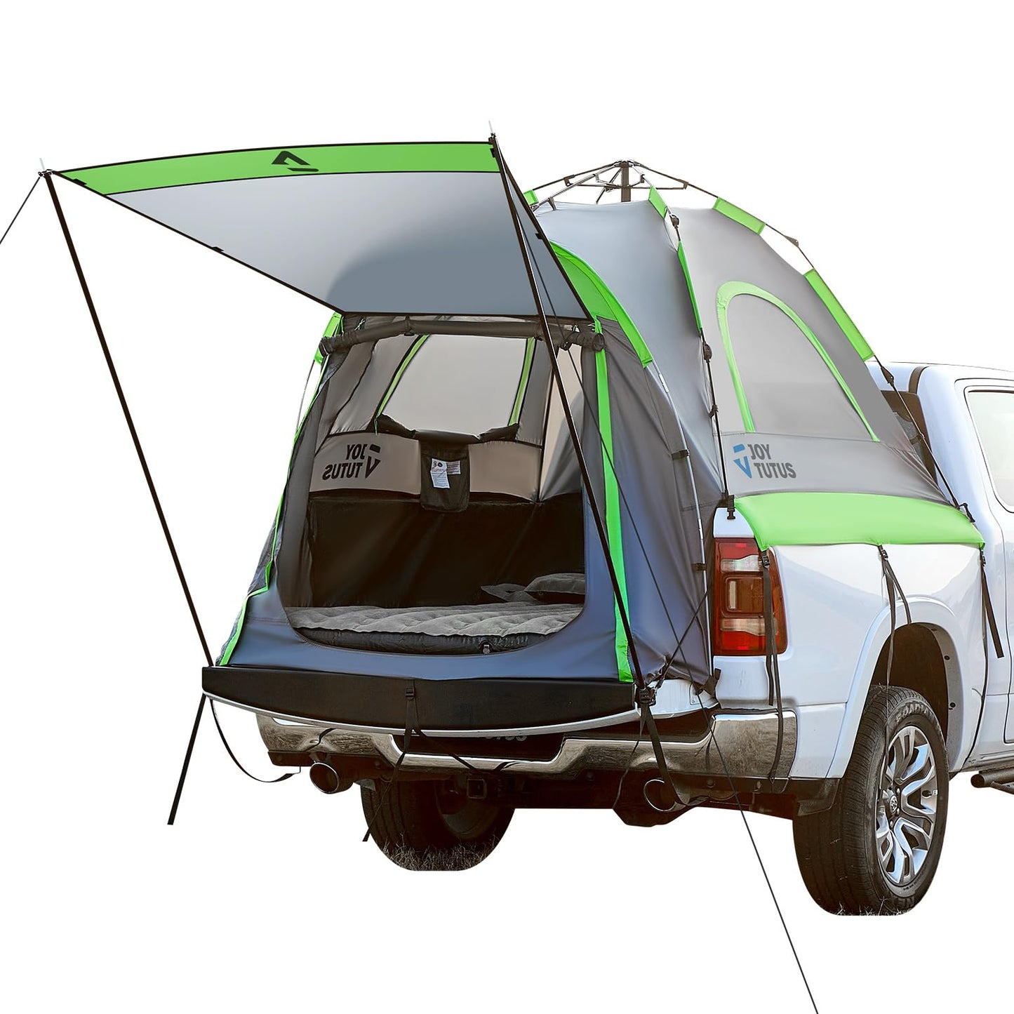 JOYTUTUS Semi-Automatic Truck Bed Tent with Awning, Easy Set-up with Pre-Assembled Design, 2 Person Portable Truck Camping Tent with Rainfly for 5.0FT-5.2FT Pickup Truck Bed, Waterproof PU2000mm