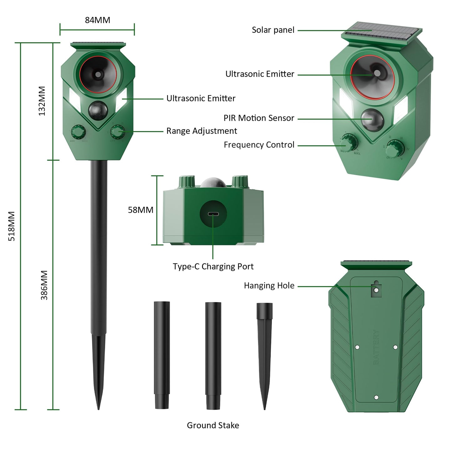 4-Pack Solar Powered Ultrasonic Animal Repeller, Outdoor Waterproof Deer Squirrel with Motion-Activated Sensor Strobe Light, for Cats, Raccoons, Skunks, Rabbits and More