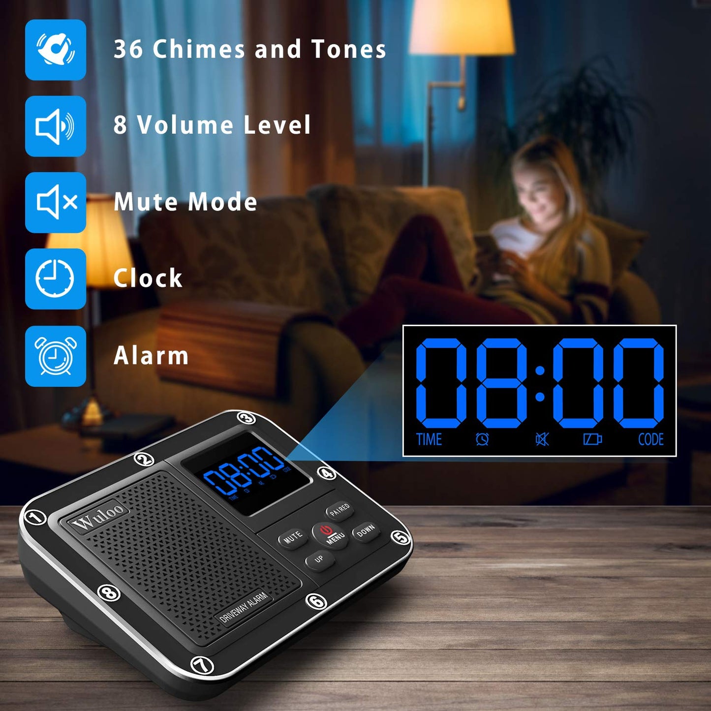 1800 Ft Wireless Outside Driveway Alarm Outdoor Motion Sensor & Detector Driveway Alert System, Rechargeable Battery/Weatherproof/Mute Mode/Clock and Alarm Functional (1&3-Camouflage)