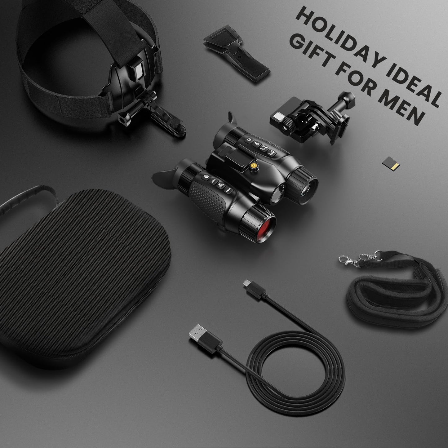 3D Head-Mounted Night Vision Goggles White Light Supplemental Lighting Infrared Night Vision Binoculars Stealth 850nm IR NVG Manual Focus & 8X Digital Zoom 10°FOV，TF Card Included