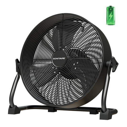 BONITAIRE 16'' Battery Operated Fan,15600mAh Rechargeable Floor Fan with Fast 2H Charging, High Velocity Cordless Metal Fan with Child-Safe Grill, Portable Fan for Camping, Jobsite, Garage, Workshop