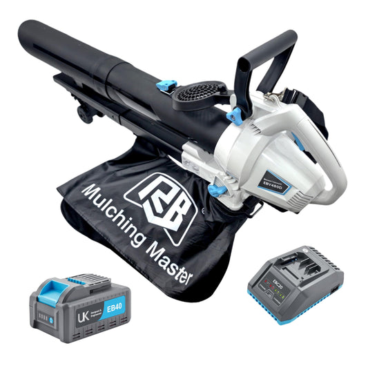 RB 40V Leaf Blower and Vacuum Combo - Powerful Cordless Leaf Vacuum Mulcher with 4.0Ah Battery, 30:1 Mulching, 12L Bag, Adjustable Handle