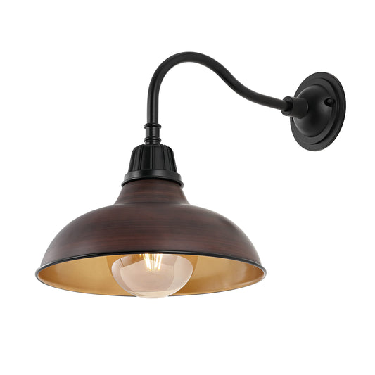 JONATHAN Y 12.25" 1-Light Wood Finish/Copper Farmhouse Industrial Outdoor Sconce, LED Gooseneck Wall Light for Porch, Metal Bowl Shade, Dimmable Vintage Exterior Fixture, LED Bulb Included (JYL7613G)