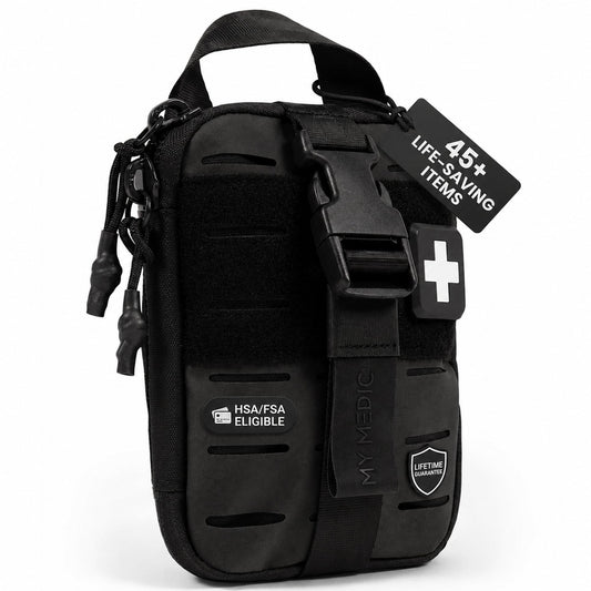 My Medic Sidekick Pro - Camping Hiking and Backpacking First Aid Kit - 70 Items with Tourniquet - HSA and FSA Eligible - Small Ifak Great for Travel or Motorcycle - Portable Emergency Kit – Black