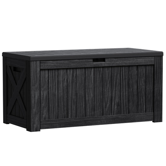Greesum Outdoor Storage Box 120 Gallon Storage Bin with Lid for Patio Furniture, Garden Tools, Pool Supplies, Lockable, Waterproof and UV Resistant, Black
