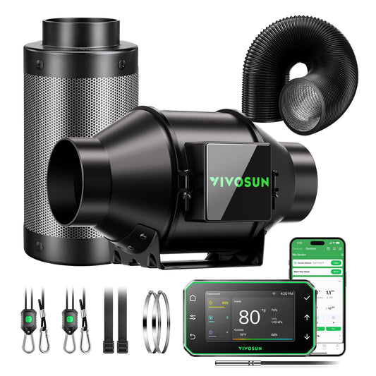 VIVOSUN Smart Air Filtration PRO G4 Kit 4", AeroZesh G4 Inline Duct Fan w/GrowHub E42A+ Temp. Humidity WiFi-Controller, Carbon Filter & Ducting, Cooling & Ventilation System for Grow Tent, Hydroponics