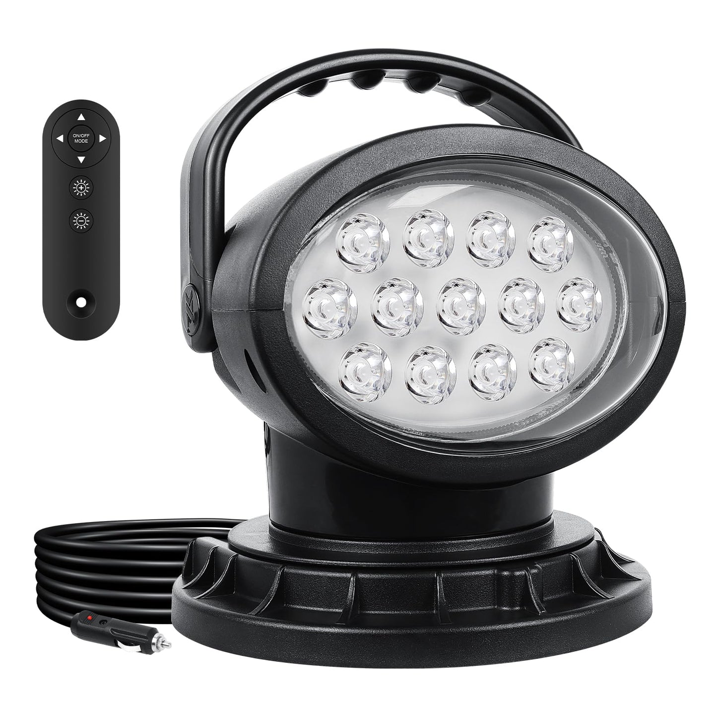AUXTINGS 360 Degree LED Spotlight Search Light LED Rotating Remote Control Work Light with Magnetic Base for SUV Boat Home Security Protection Emergency Lighting Farm Field Garden