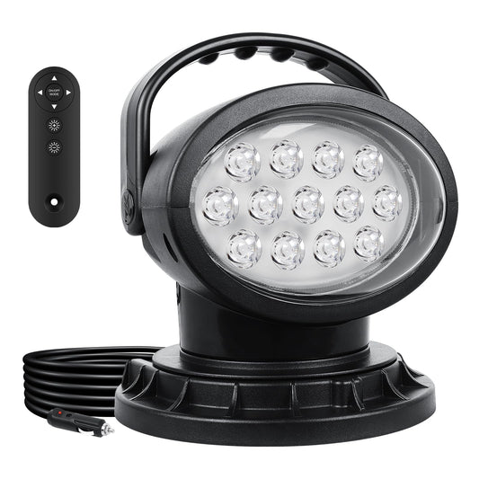 AUXTINGS 360 Degree LED Spotlight Search Light LED Rotating Remote Control Work Light with Magnetic Base for SUV Boat Home Security Protection Emergency Lighting Farm Field Garden