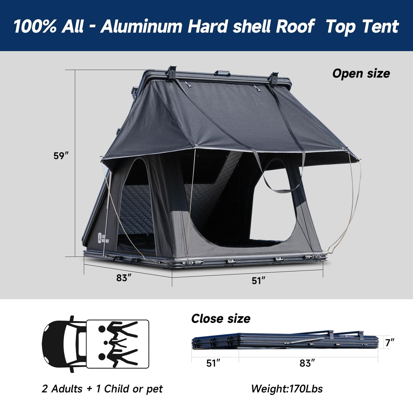 Arctwonder Rooftop Tent Hard Shell with Winter Thermal Layer,Roof top Tent Hardshell Suitable for Jeep SUV Truck Van,Camping Car 2 Person