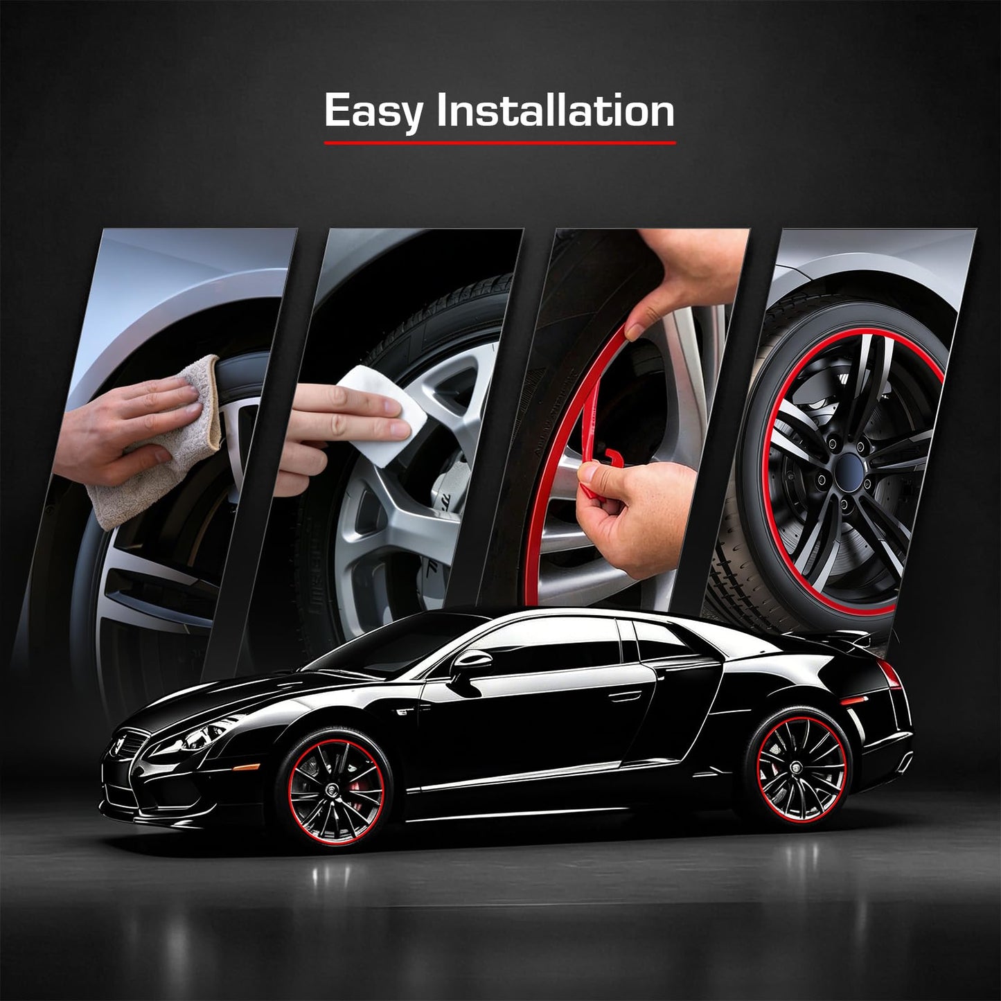 Starxi Automotive Alloy Wheel Rim Protector - Covering The Entire Rim of The Wheel hub - Strips for Curb Rash Prevention - Set of 4 Rim Protector Easy to Install (Red, 17 Inch)