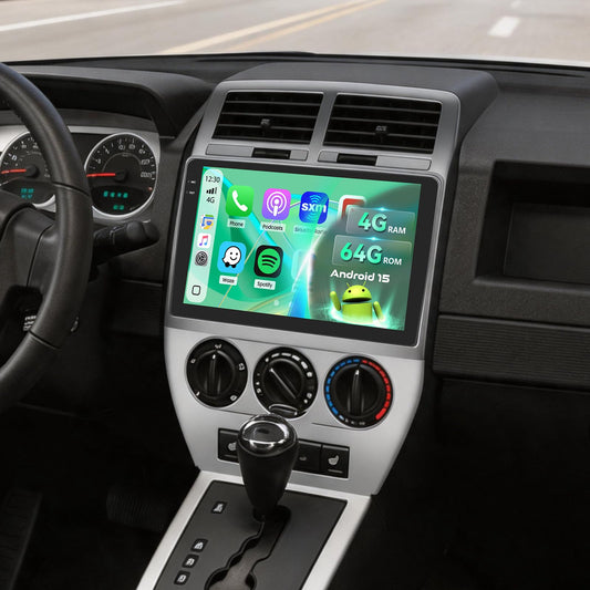 5Ghz WiFi 4G+64G Android 15 Radio for Jeep Patriot Compass 2007-2009 Car Stereo with Wireless Carplay Android Auto,5.0 Bluetooth,Build-in EQ,10inch IPS Touchscreen,GPS,FM/RDS Backup Camera MIC