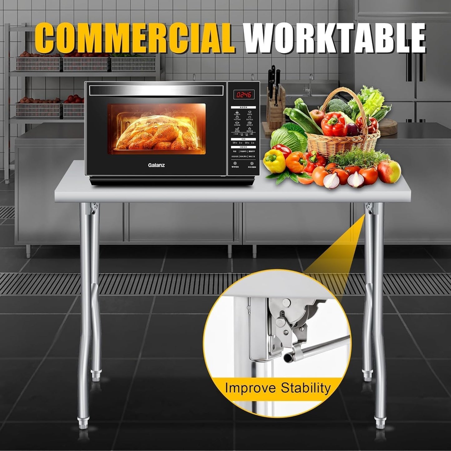 COZONY Stainless Steel Foldable Work Table, 48×30 Inch Heavy Duty Construction, Rust-Resistant & Durable Utility Table for Home Kitchen, Food Prep, Garage Storage and Outdoor Use