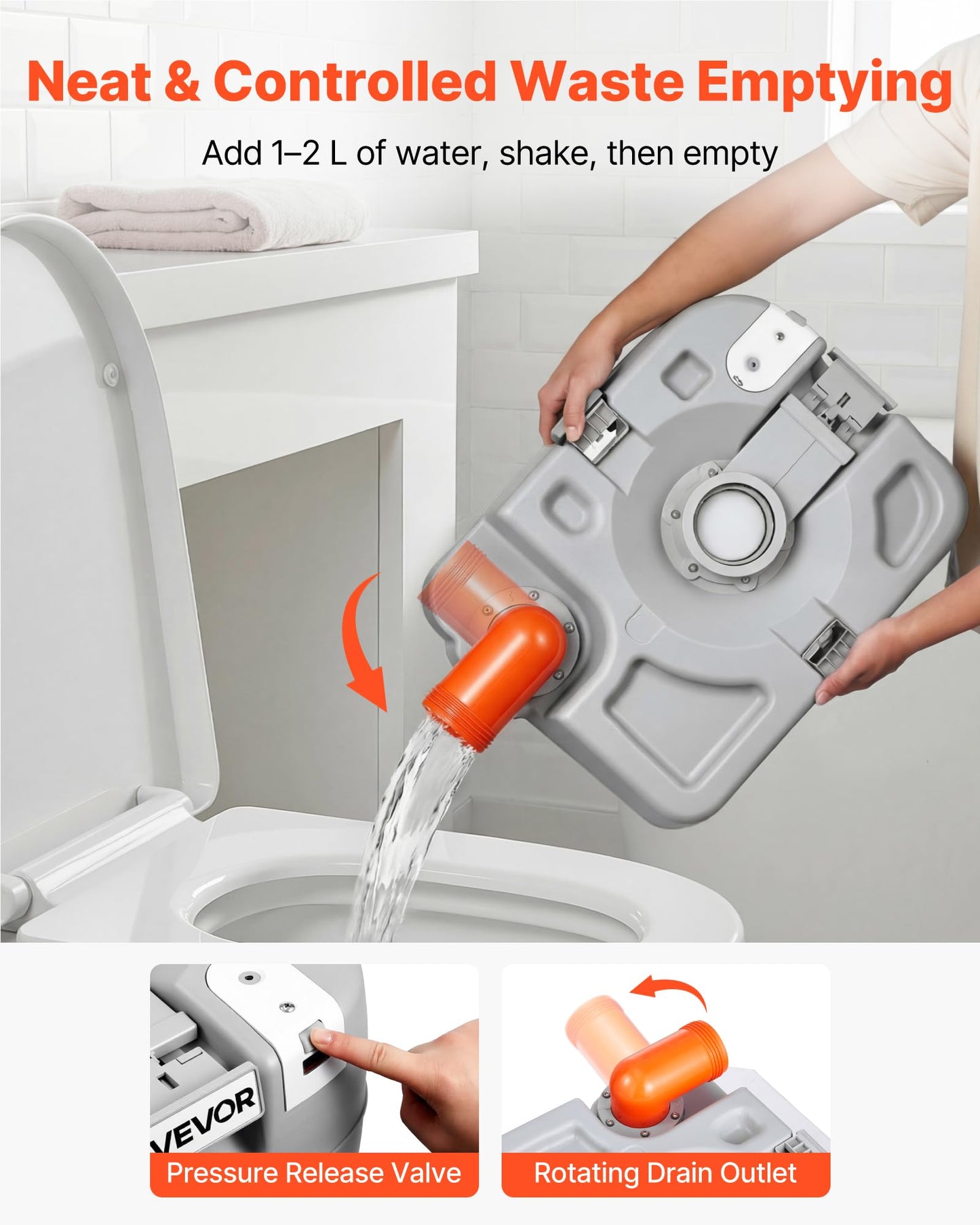 VEVOR Portable Toilet, 7.9 Gal Detachable Waste Tank & 5 Gal Flush Tank, 200 Flushes, Camping Toilet for Adults, Outdoor Porta Potty with Level Indicator, Suitable for RV Travel, Camping, Hiking