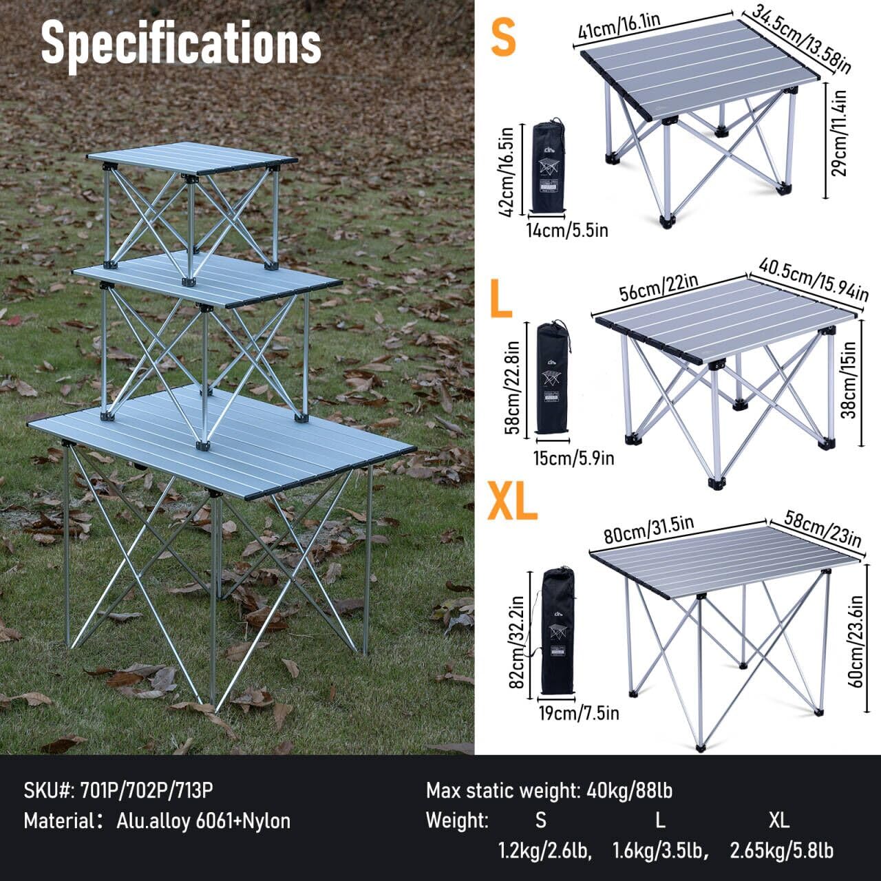iClimb 1 Light Folding Table and 1 Heavy Duty Compact Folding Chair Bundle for Adults Outdoor Camping Beach Concert