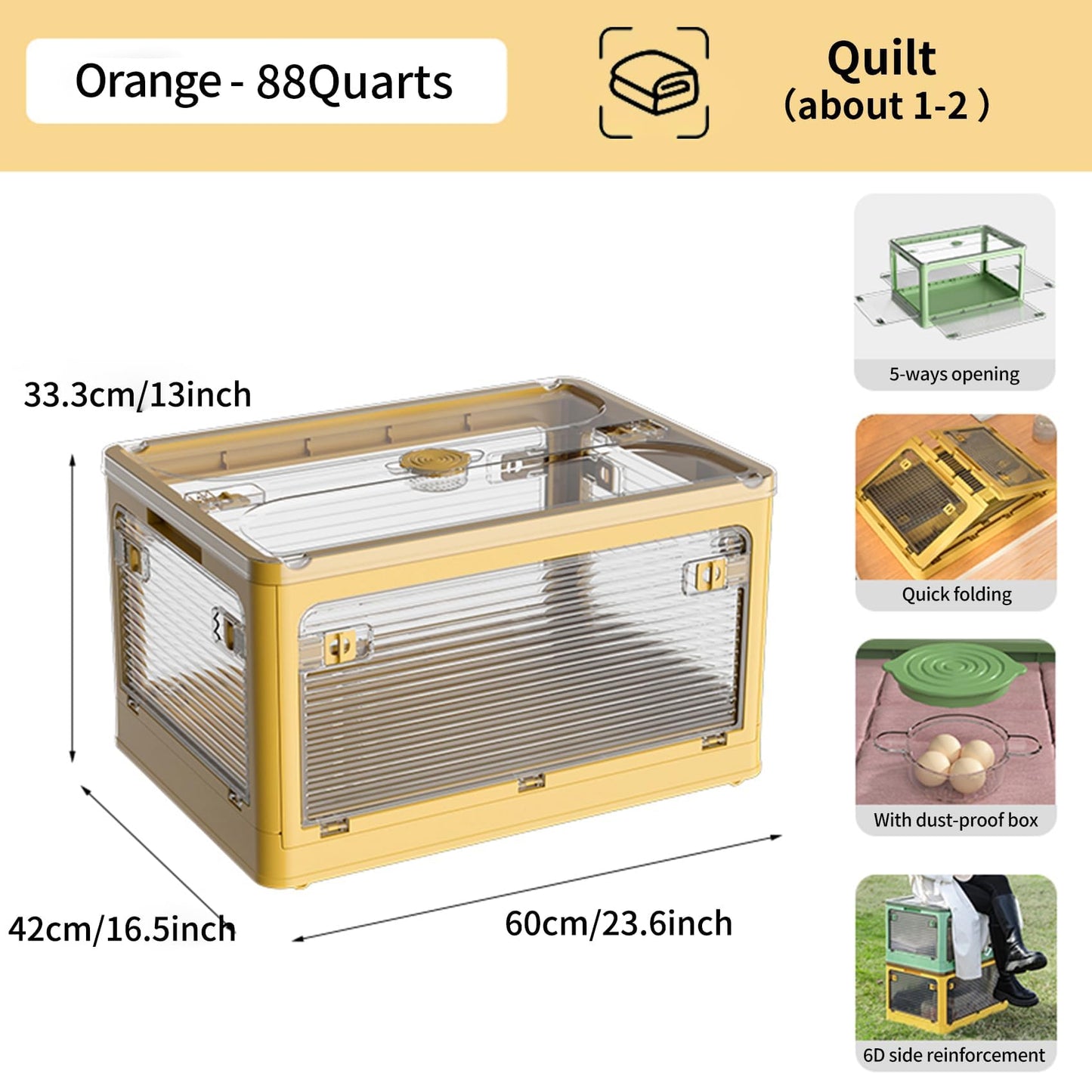 Roqao 3-Pack Stackable Storage Bins, 83-Liter Collapsible Organizers with 3 Lids, Wheels, Foldable Collapsible Box for Outdoor Camping, Orange