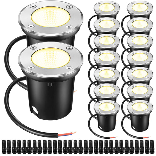 Yahenda 16 Sets Low Voltage Landscape Lights 5W LED Warm White Outdoor Waterproof Deck Lights with Connectors, 12V-24V In-Ground Pathway Lighting for Garden Yard Driveway Patio Walkway