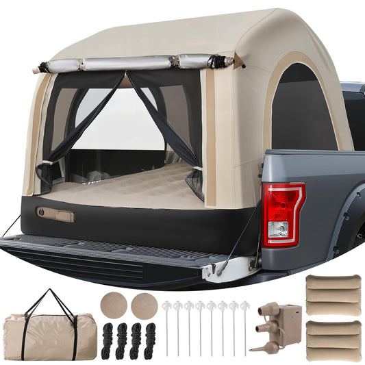 OPP ULITE All-in-One Truck Bed Tent Auto Inflate Deflate Built in Pump 4.92FT, PU2000mm Waterproof Pickup Tent Air Mattress Camping Travel Outdoor Activities for Ford F150, Silverado, Tundra