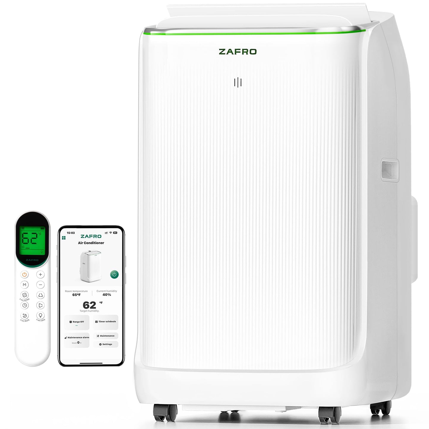 ZAFRO Smart Inverter Portable Air Conditioners, 16000 BTU (12000 BTU SACC) Dual Hose Portable AC Unit with Energy Saving/Ultra Quiet(38dB Upgraded)/Drainage-free Cool/APP/Remote for Multi-Scenario Use