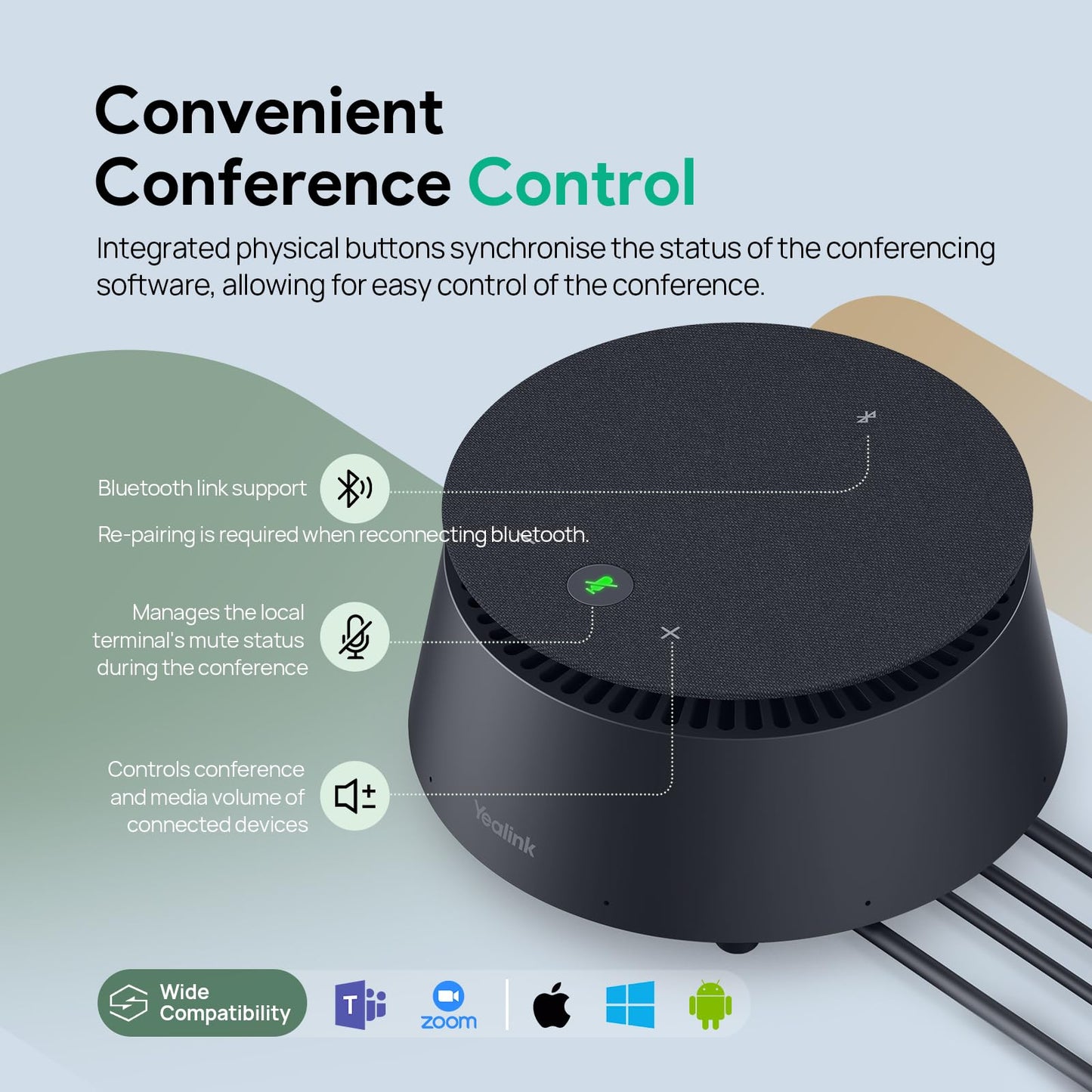 Yealink CP50 Conference Call Speaker and Microphone with AI Noise Cancellation, Speakerphone for Teams Room, 8 360 Omnidirectional Mics, Bluetooth, USB-C, Daisy Chain, 19.69ft Pickup