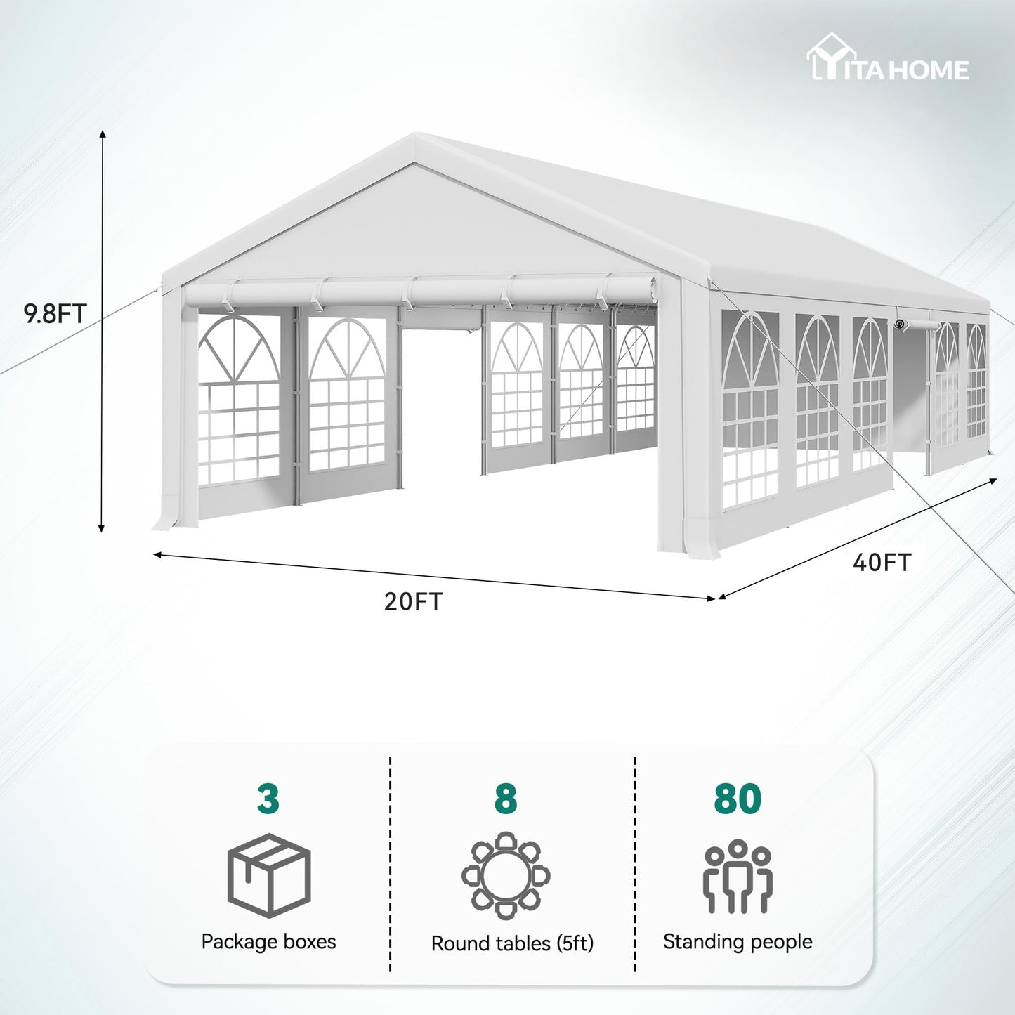 YITAHOME 20x40FT Heavy Duty Large Party Tent Wedding Tent Outdoor Canopy Upgraded Galvanized Steel with Removable Sidewall PE Windows with Sandbags for Commercial and Parties